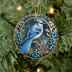 Bluejay mit Blueberries Personalisierter Ornament