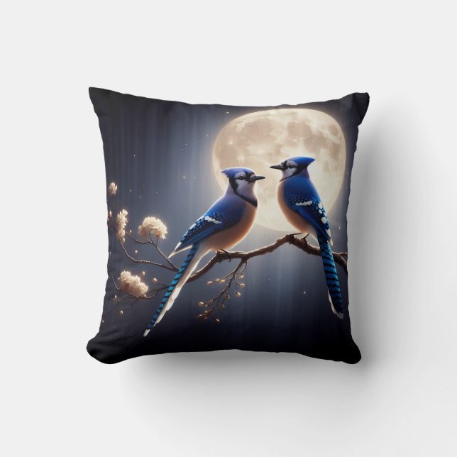 Bluejay Whisper – Tranquil Forest Songbird Art Kissen (Vorderseite)