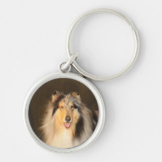 Bluemerle rauer Collie-Schlüsselanhänger rund Schlüsselanhänger