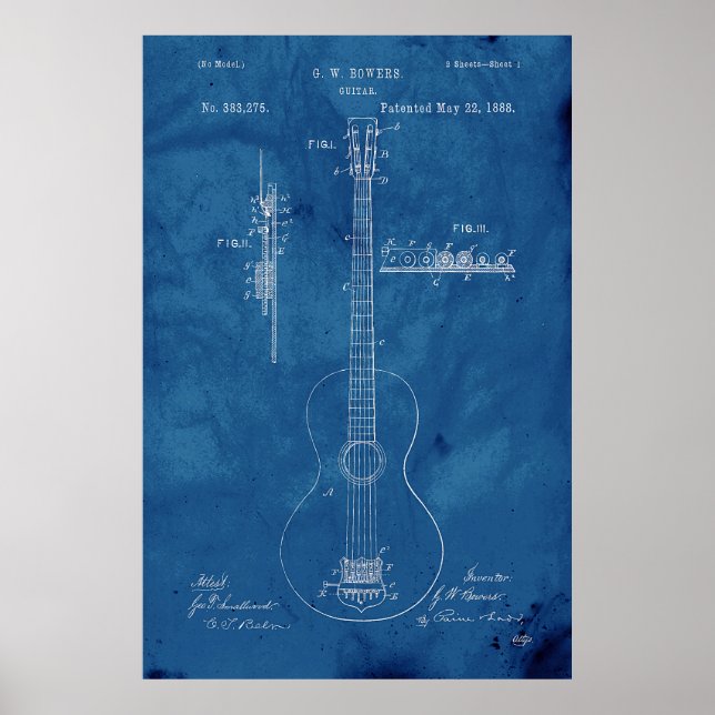 Blueprint Guitar Patent Poster (Vorne)