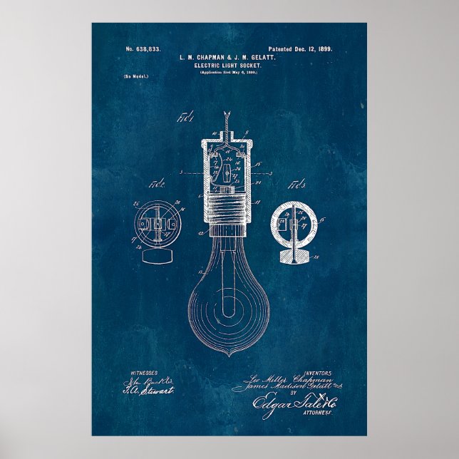 Blueprint Light Bulb Patent Poster (Vorne)