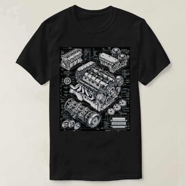 Blueprint Masterpiece Detaillierte Motor Design Ar T-Shirt (Design vorne)