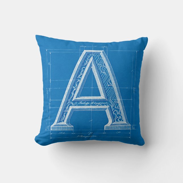 Blueprint Monogram Letter A Kissen (Vorderseite)