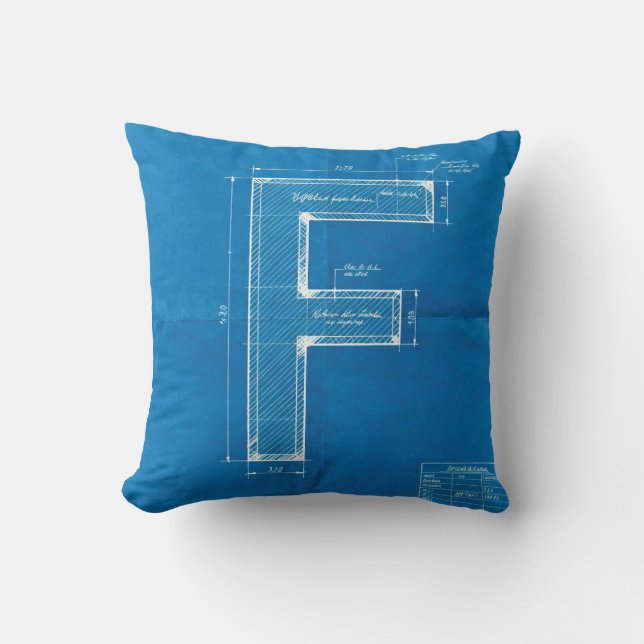 Blueprint Monogram Letter F Kissen (Vorderseite)