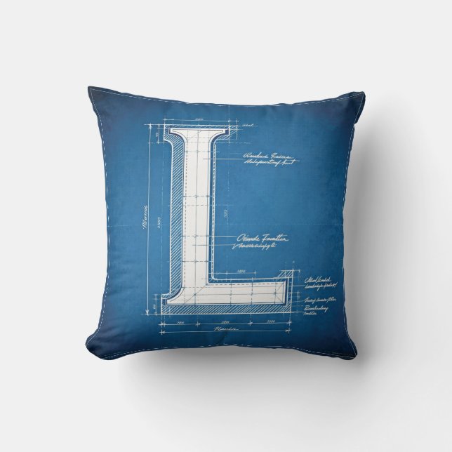 Blueprint Monogram Letter L Kissen (Vorderseite)