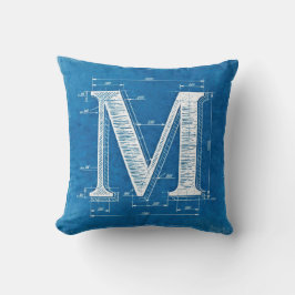 Blueprint Monogram Letter M Kissen