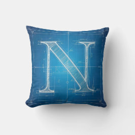 Blueprint Monogram Letter N Kissen