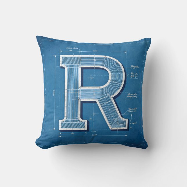 Blueprint Monogram Letter R Kissen (Vorderseite)