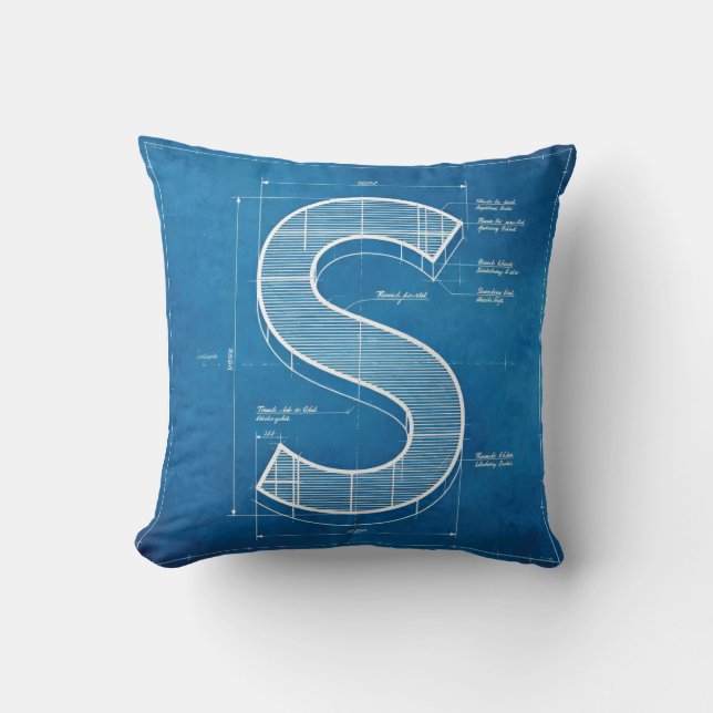 Blueprint Monogram Letter S Kissen (Vorderseite)