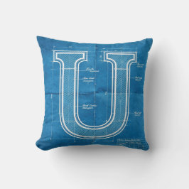 Blueprint Monogram Letter U Kissen
