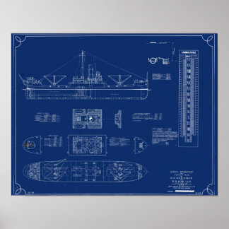 Blueprint of Lake Freighter SS War Dance Print Poster