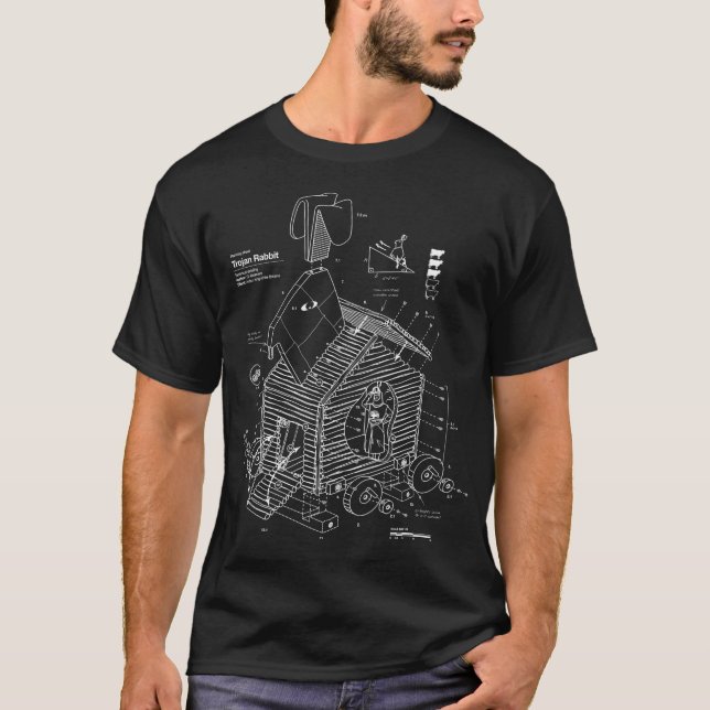 Blueprint Trojan Horse Rabbit Funny T-Shirt (Vorderseite)