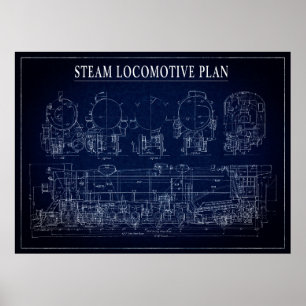 BLUEPRINT VON STEAM LOCOMOTIVE POSTER