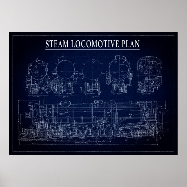 BLUEPRINT VON STEAM LOCOMOTIVE POSTER (Vorne)