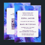 BluePurpl Watercolor Custom QRCode Bar/Bat Mitzvah Einladung<br><div class="desc">Perfekte Karte, um eine Fledermausmitzvah, Bar mitzvah oder andere jüdische Feier anzukündigen! Handgefertigte abstrakte Aquarellkunst für Sie auf der Vorder- und Rückseite! Vollständig anpassbar! Klicken Sie auf "Personalisieren" oben, um den Text zu bearbeiten und Ihren Link zum QR-Code hinzuzufügen. Klicken Sie auf "Bearbeiten mit dem Design-Tool", um die Schriftart, Farben...</div>