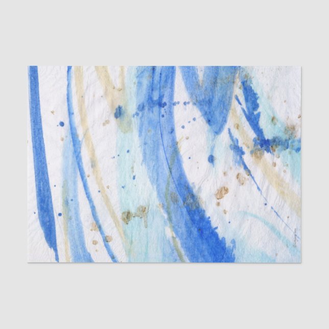 Blues 001 Abstraktes gestrichenes Wasserfarbenpapi Seidenpapier (Vorderseite)
