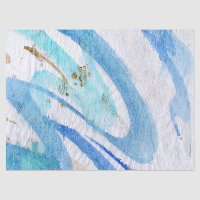 Blues 004 Abstraktes gestrichenes Tissue Seidenpapier (Vorderseite)