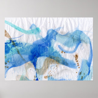 Blues 013 Abstraktes Aquarellpapier Poster