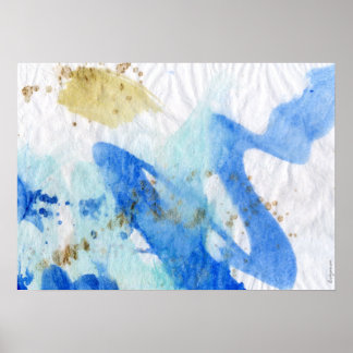 Blues 015 Abstraktes Aquarellpapier Poster