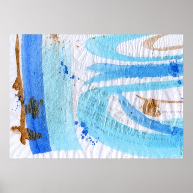 Blues 018 Abstraktes Aquarellpapier Poster (Vorne)