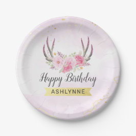 Blues-Antlers Blush Pink & Gold Girl's Birthday Pappteller