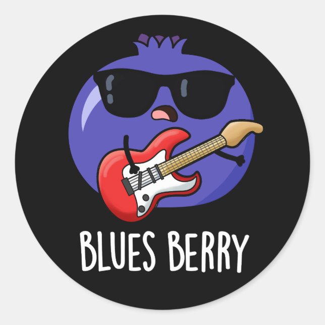Blues Berry Funny Fruit Pun Dark BG Runder Aufkleber (Vorderseite)