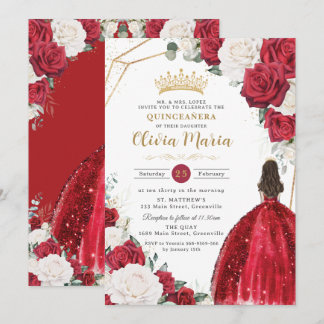 Blues Blues White Dress Princess Gold Quinceañera Einladung