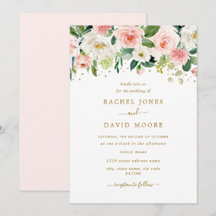 Blues Blush Gold Wedding Einladung