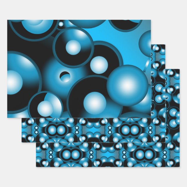 Blues Concentric Circle Orbital Abstrakt Art Geschenkpapier Set (Set)