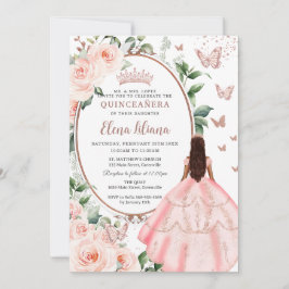 Blues Floral Brocess Rose Gold Quinceañera Einladung