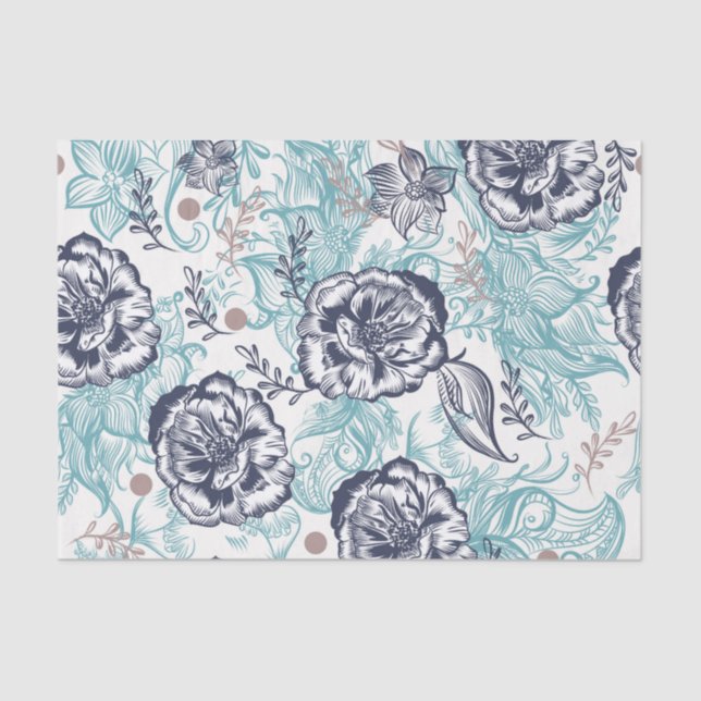 Blues Floral Decoupage Seidenpapier (Vorderseite)