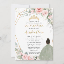 Blues Floral Sage Green Brocess Princess Quinceañe Einladung