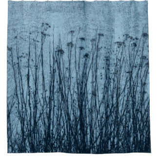 Blues Getrocknete Pflanze Primitive Gingham Duschvorhang