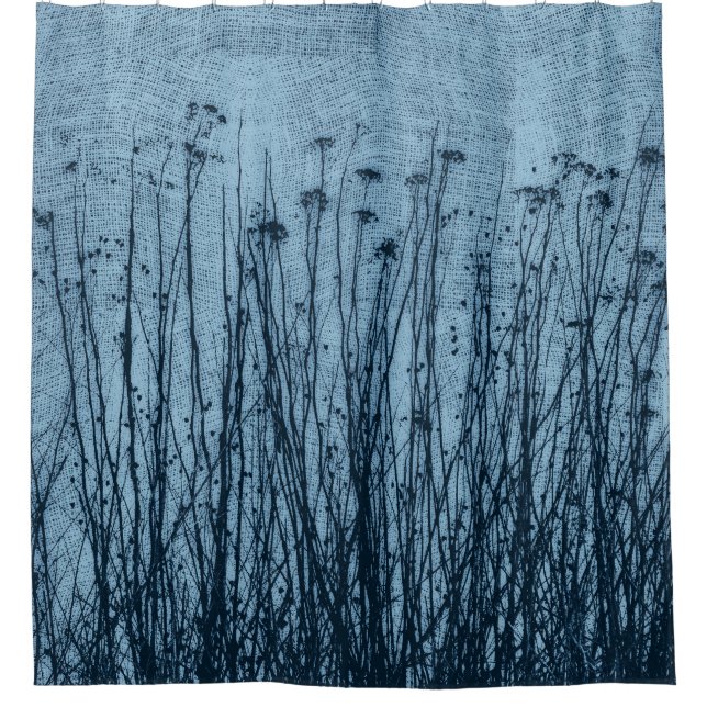 Blues Getrocknete Pflanze Primitive Gingham Duschvorhang (Vorderseite)