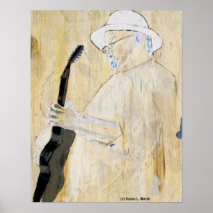 Blues-Gitarrist-Malerei in der Orange und im Braun Poster