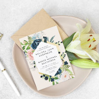 Blues gold florale Hochzeit Einladung