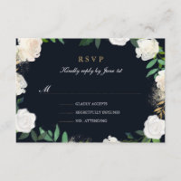 Blues Leaf Blush Navy Gold Hochzeit RSVP