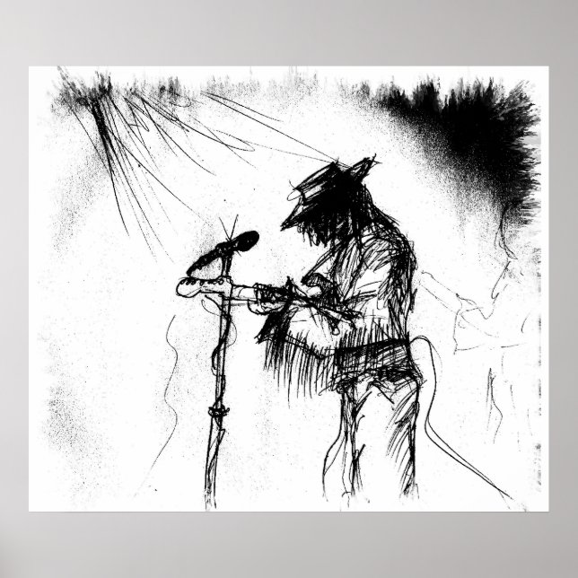 Blues Music Guitar Player und Band auf Bühne Poster (Vorne)