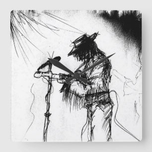 Blues Music Guitar Player und Band auf Bühne Quadratische Wanduhr