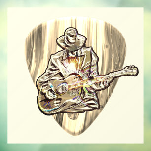 Blues Musician hinter Pick - Feel der Musik Fensteraufkleber