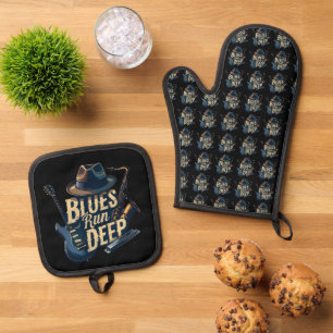 Blues-Musik Retro-Ästhetik Vintage-Jazz Ofenhandschuh & Topflappen-Set
