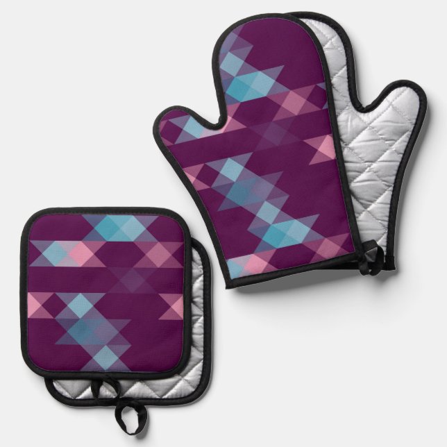 blues, pinks and purple geometric ofenhandschuh & Topflappen-Set (Vorderseite/Rückseite)