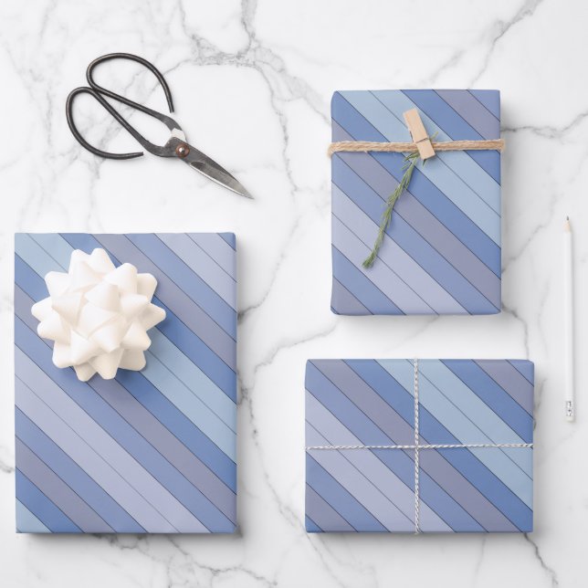Blues und Graufarbstreifen auf Aquarellpapier Geschenkpapier Set (Vorderseite)