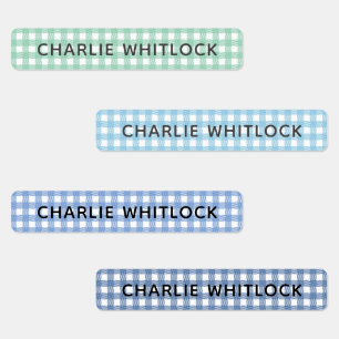 Blues und Grüntöne Gingham Karierte Grundschule Etiketten