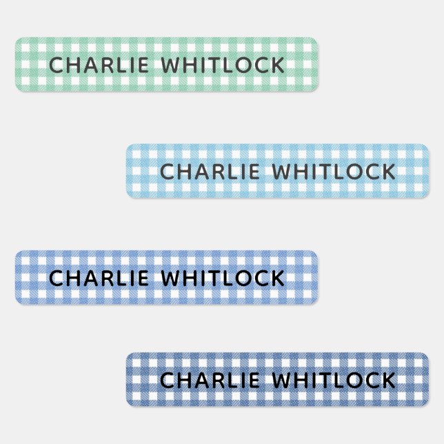 Blues und Grüntöne Gingham Karierte Grundschule Etiketten (Gruppe)