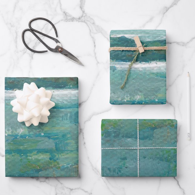 Blues und Teals Abstrakte Abstrakte Strandküste Geschenkpapier Set (Vorderseite)