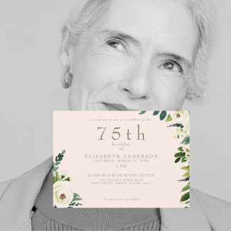 Blues White Floral Geburtstag Einladung