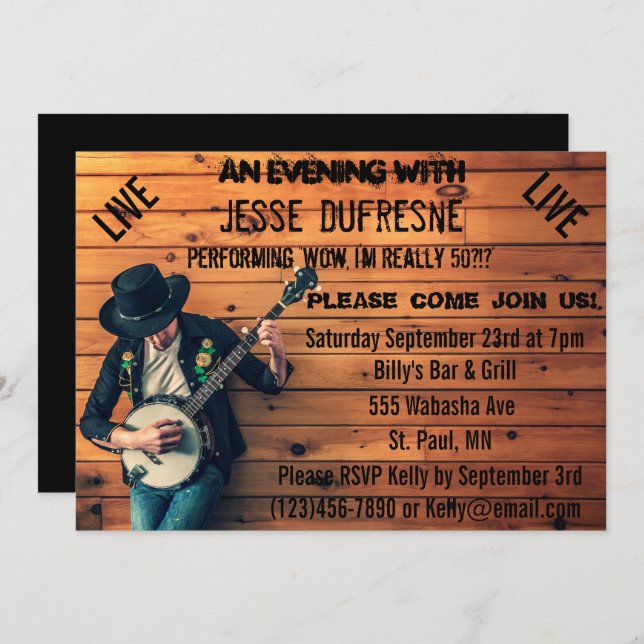 Blues zum Geburtstag Einladung (Vorne/Hinten)