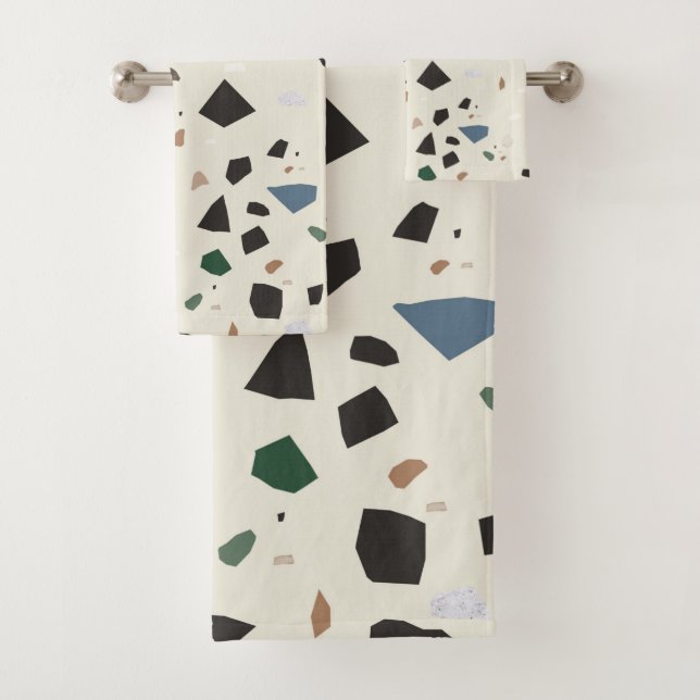 Bluestone Eden Green Black Terrazzo #1 Badhandtuch Set (Insitu)
