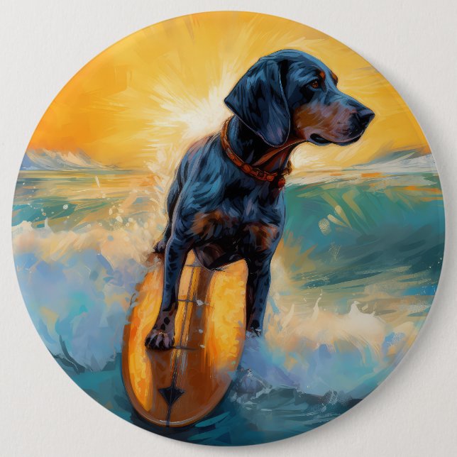 Bluetick Coonhound Beach Surfmalerei Button (Vorderseite)